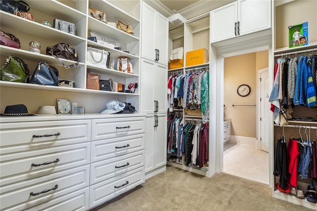 spacious closet with light colored carpet