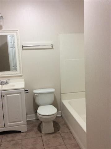 full bathroom with vanity, toilet, shower / bath combination, and tile patterned flooring