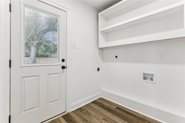 laundry room with dark hardwood / wood-style floors, hookup for a washing machine, and electric dryer hookup