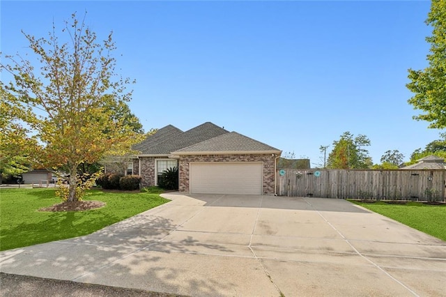 view of front of property featuring a garage and a front yard