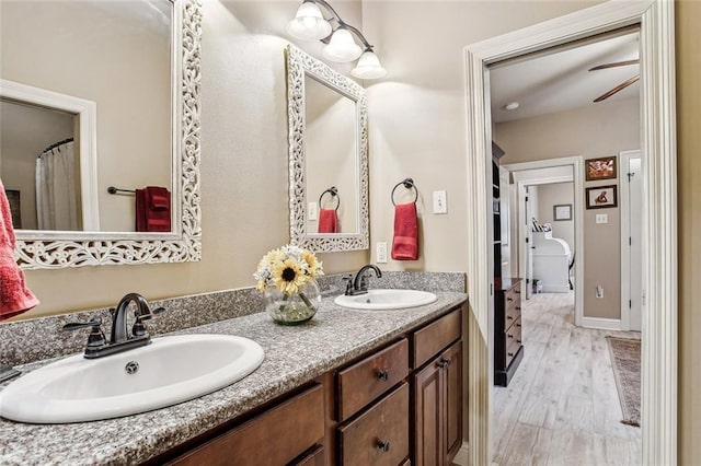 bathroom with vanity and wood-type flooring