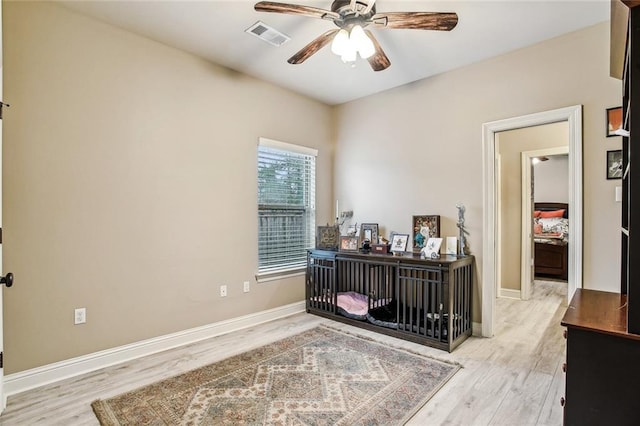 interior space featuring ceiling fan and light hardwood / wood-style floors