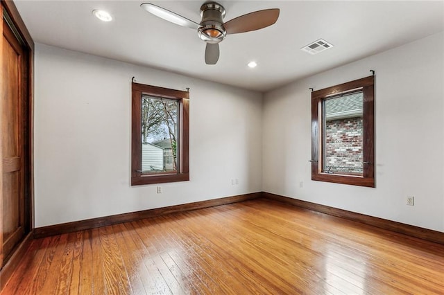 unfurnished room featuring wood-type flooring and ceiling fan