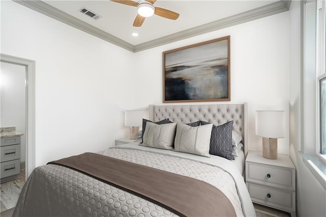 26 Carroll Dr, Chalmette, LA 70043 - bedroom featuring crown molding, light wood finished floors, and a ceiling fan
