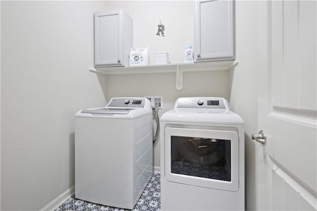 laundry room featuring cabinets and washing machine and clothes dryer