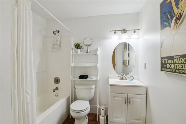 full bathroom with vanity, toilet, and shower / bath combo with shower curtain