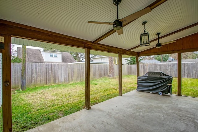 view of patio featuring grilling area and ceiling fan