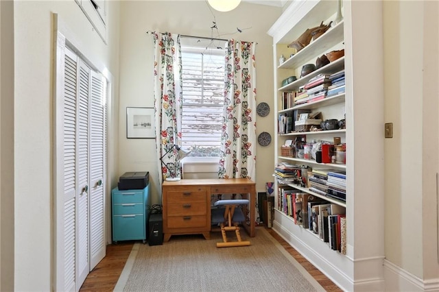 office featuring wood-type flooring and a healthy amount of sunlight