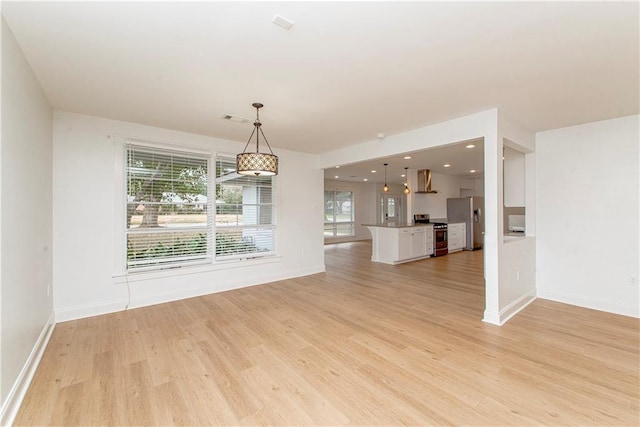 unfurnished dining area with light hardwood / wood-style flooring