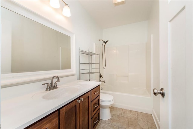 full bathroom with shower / washtub combination, toilet, and vanity