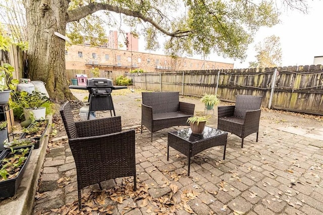 view of patio / terrace with area for grilling and an outdoor living space