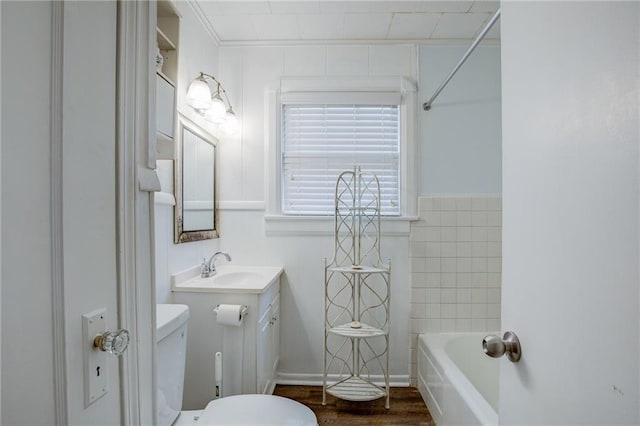 full bathroom with vanity, toilet, and shower / washtub combination