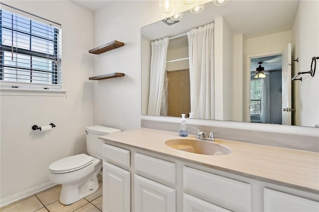 bathroom with toilet, tile patterned flooring, and vanity