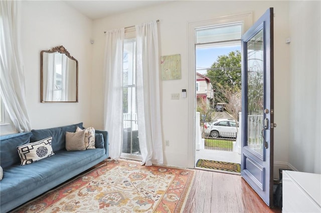 doorway to outside featuring plenty of natural light and wood-type flooring