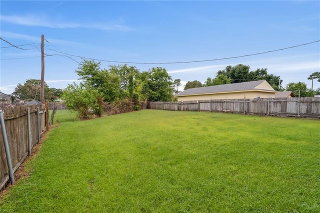 view of yard with a fenced backyard