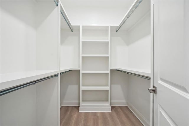 walk in closet with wood finished floors