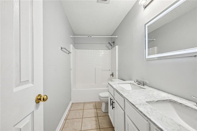 bathroom featuring a sink, a textured ceiling, toilet, and tile patterned floors