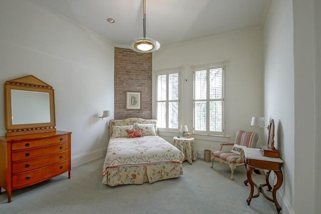 bedroom featuring light colored carpet