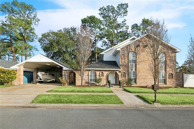 view of front property with a carport and a front yard