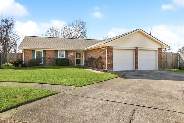 single story home with a garage and a front yard