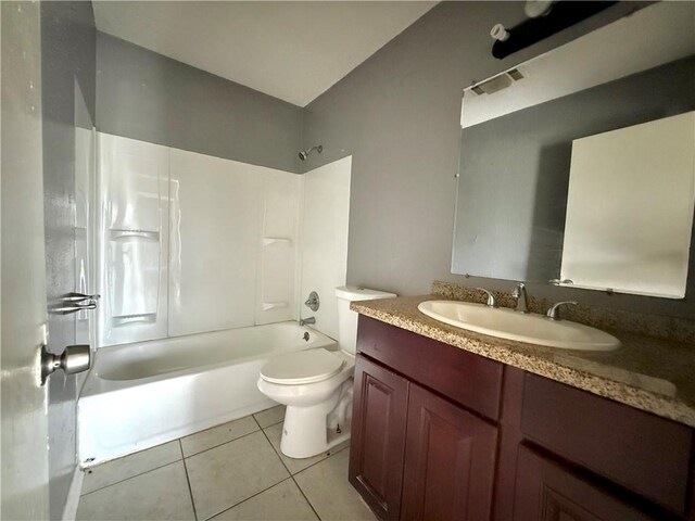 full bathroom featuring shower / bath combination, tile patterned flooring, toilet, and vanity