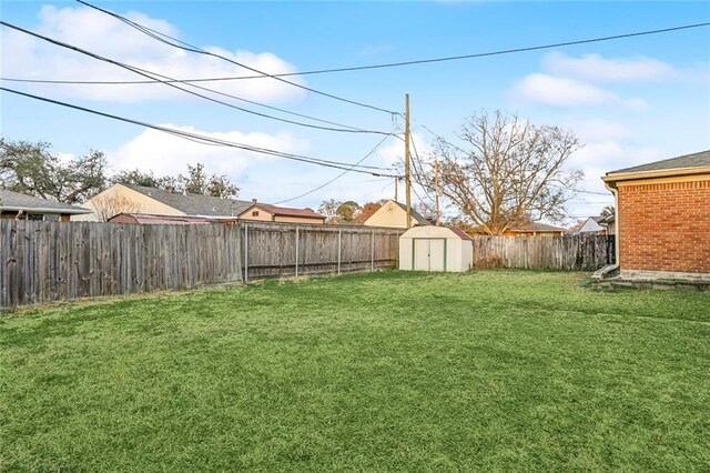 view of yard featuring a storage unit