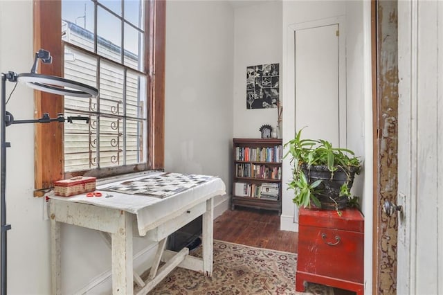 interior space with dark hardwood / wood-style flooring and plenty of natural light