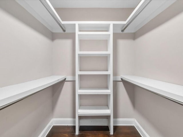 walk in closet featuring dark wood-type flooring