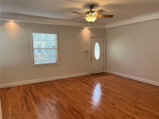 entrance foyer featuring ceiling fan and hardwood / wood-style floors