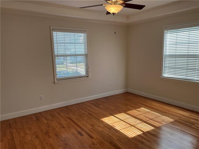 empty room featuring crown molding, light hardwood / wood-style flooring, and a healthy amount of sunlight