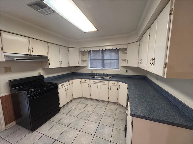204 Magnolia Ave, La Place, LA 70068 - kitchen featuring white cabinetry, sink, gas stove, and light tile patterned floors