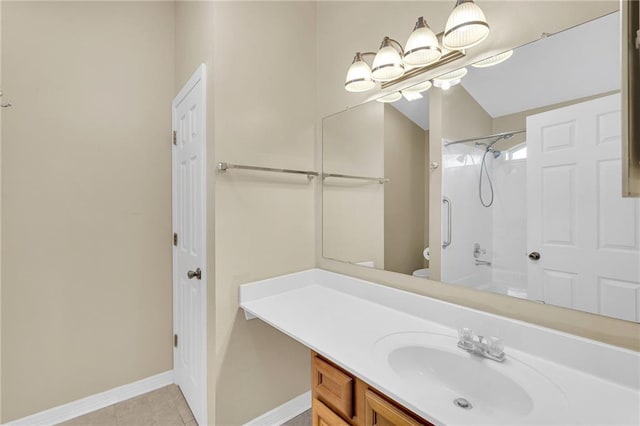 full bathroom with vanity, shower / bathing tub combination, tile patterned floors, and toilet