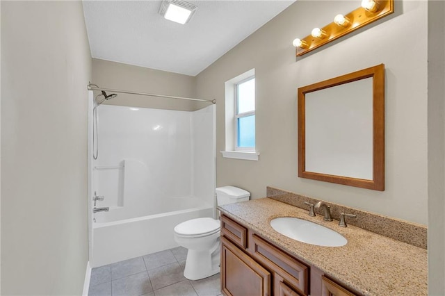 full bathroom with vanity, tile patterned floors,  shower combination, and toilet