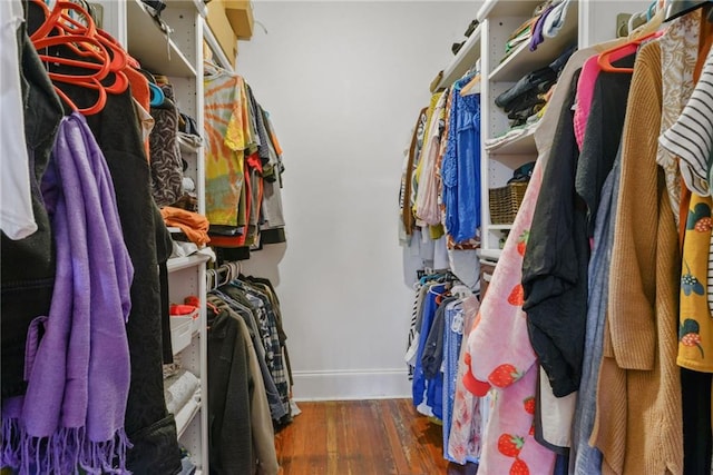 spacious closet featuring dark wood-type flooring