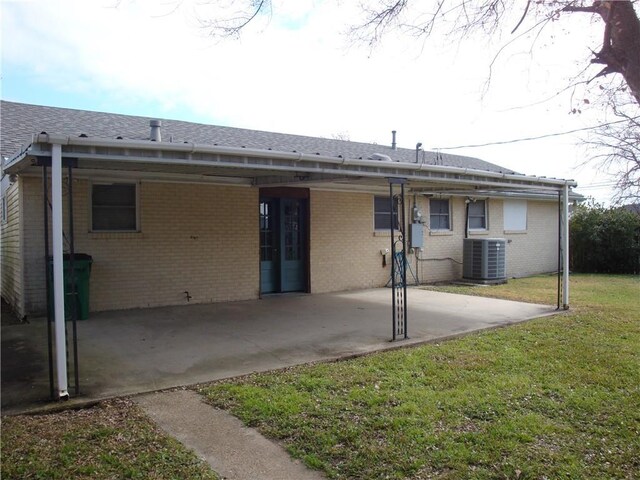 view of patio with a shed