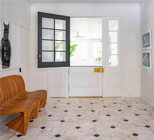 interior space featuring crown molding