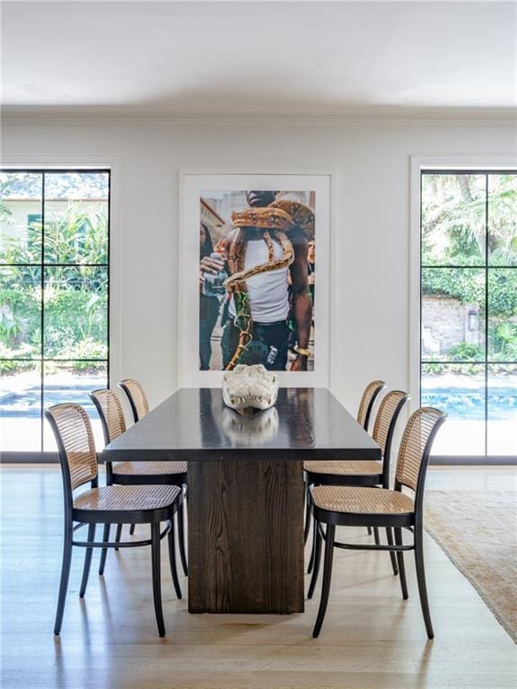 dining space featuring light hardwood / wood-style flooring