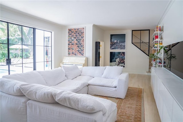 living room featuring light wood-type flooring