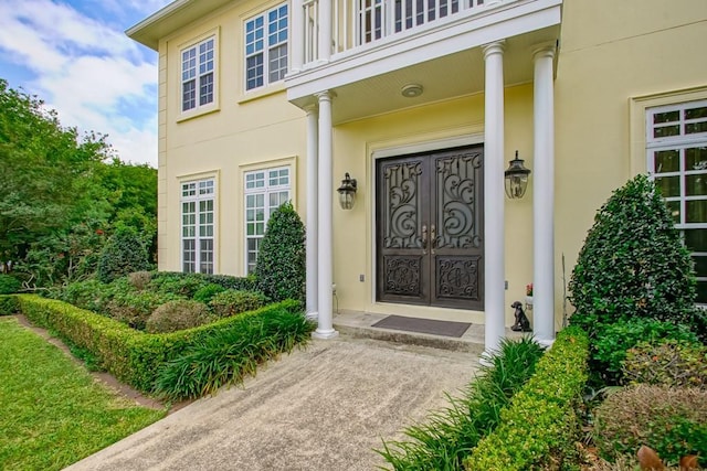 doorway to property with a balcony