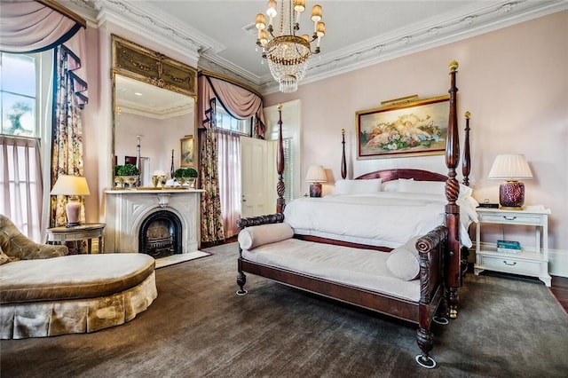 2425 Coliseum St, New Orleans, LA 70130 - bedroom with crown molding and an inviting chandelier