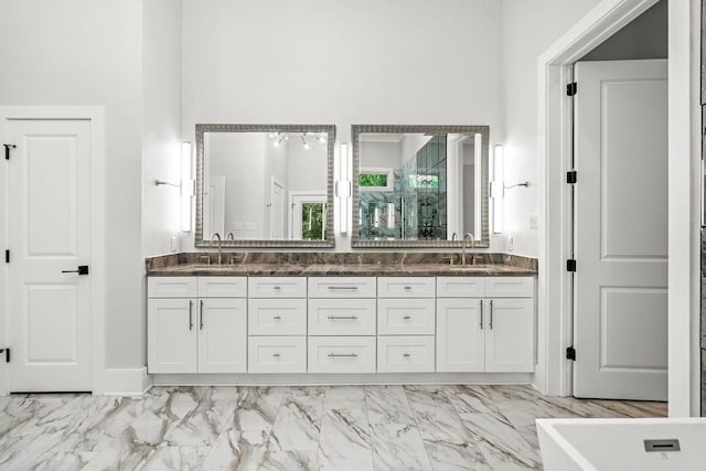 bathroom with vanity and a bathing tub