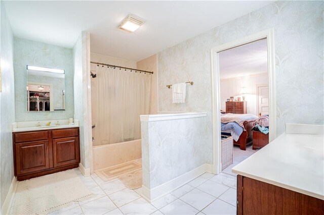 1201 Moss Ln, River Ridge, LA 70123 - bathroom with shower / bathtub combination with curtain and vanity