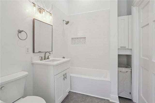 full bathroom featuring vanity, shower / bathing tub combination, toilet, and tile patterned floors