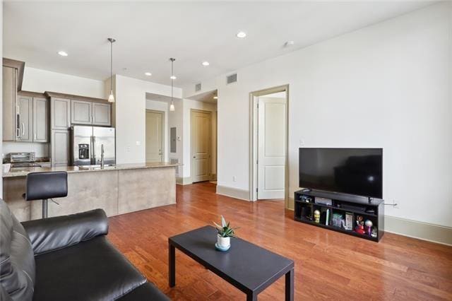 living room with light wood-type flooring