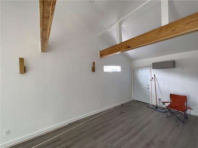 basement featuring dark hardwood / wood-style flooring