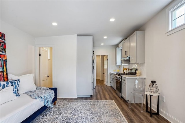 interior space with dark hardwood / wood-style floors and sink