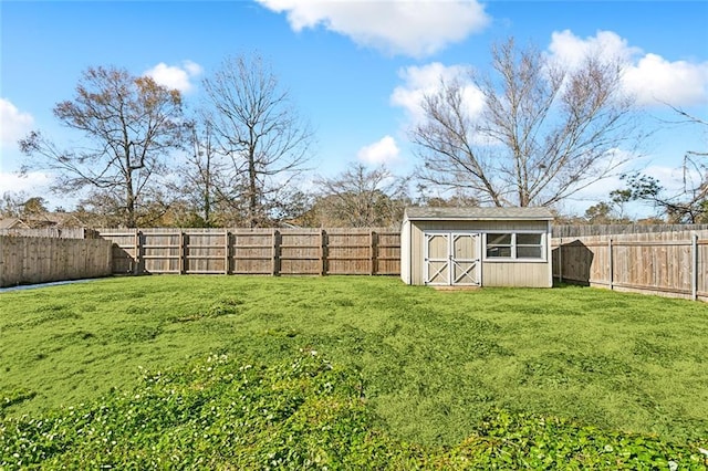 view of yard with a storage shed