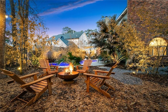 view of patio featuring a fire pit