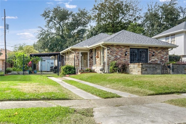 view of front of house featuring a carport and a front yard