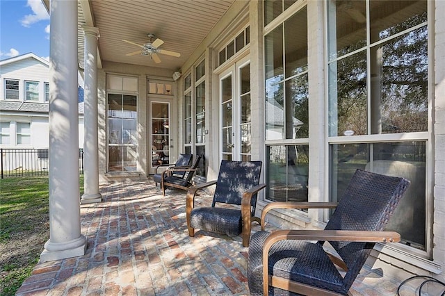 view of patio / terrace featuring ceiling fan